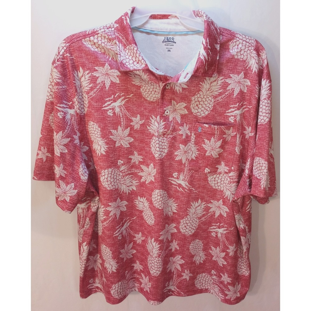 Men's Izod Saltwater Polo Shirt, 2XL, Tropical Print, Relaxed Classics